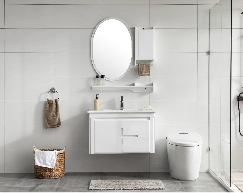 Mobile Bagno Arredo Bagno Completo Bianco 80cm Specchio Rubinetto