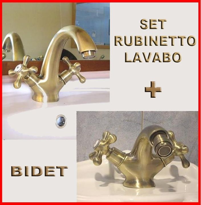 DOPPIO RUBINETTO BRONZO/ORO LAVABO + BIDET -SET COMPLETO CON