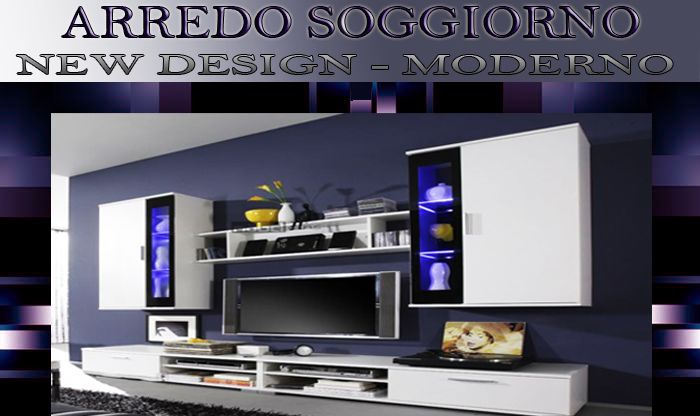 MOBILE SOGGIORNO PARETE ATTREZZATA MDF BIANCO E NERO L.240CM MODERNA LACCATA TV1