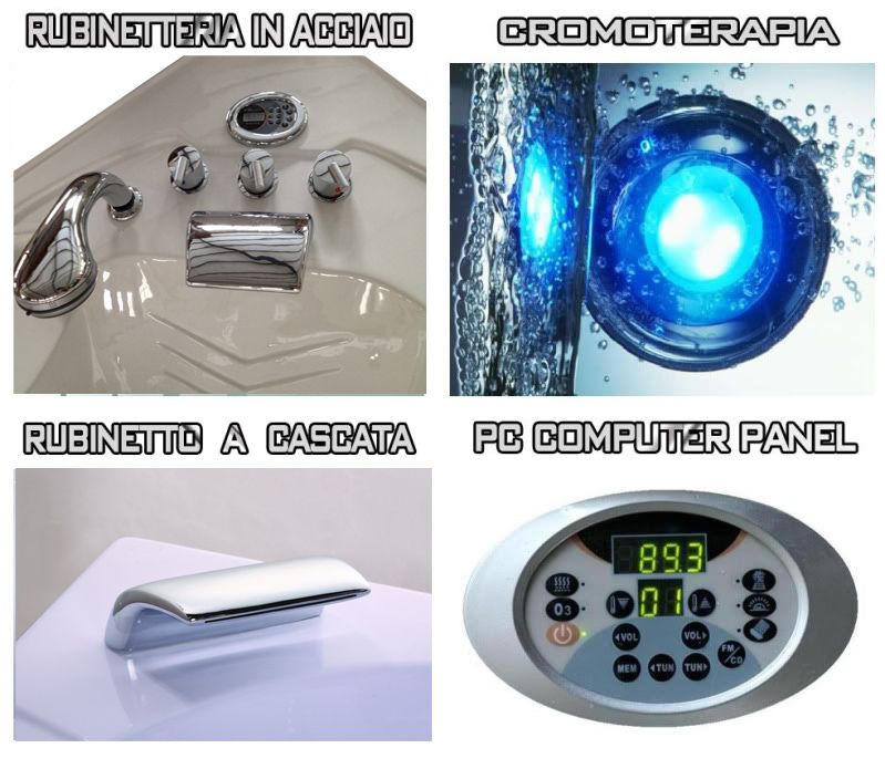 VASCHE VASCA IDROMASSAGGIO ANGOLARE BAGNO 140X140 FULL OPT - DOCCIA DOPPIA POMPA